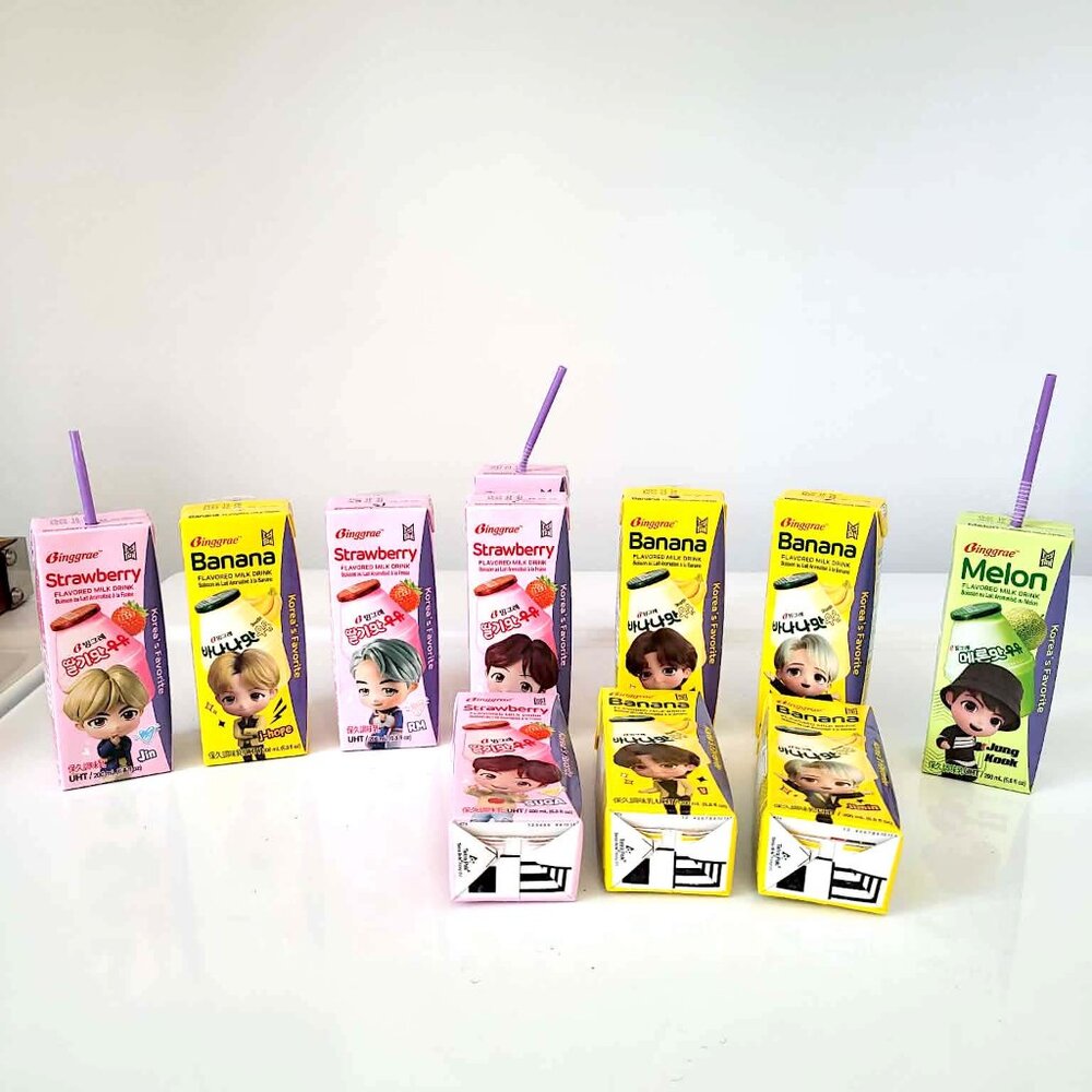 BTS Themed Flavoured Empty Milk Cartons Packaging of Each Member